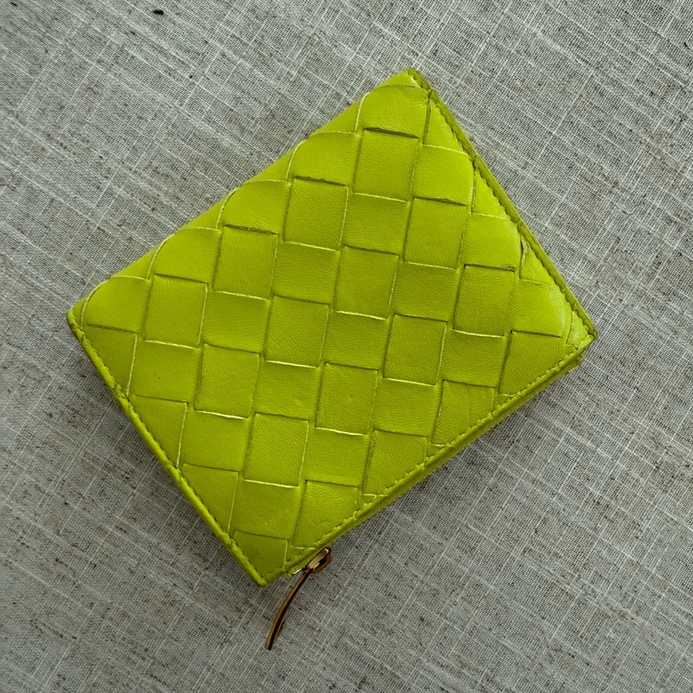Bottega Veneta Chartreuse Green Woven Wallet